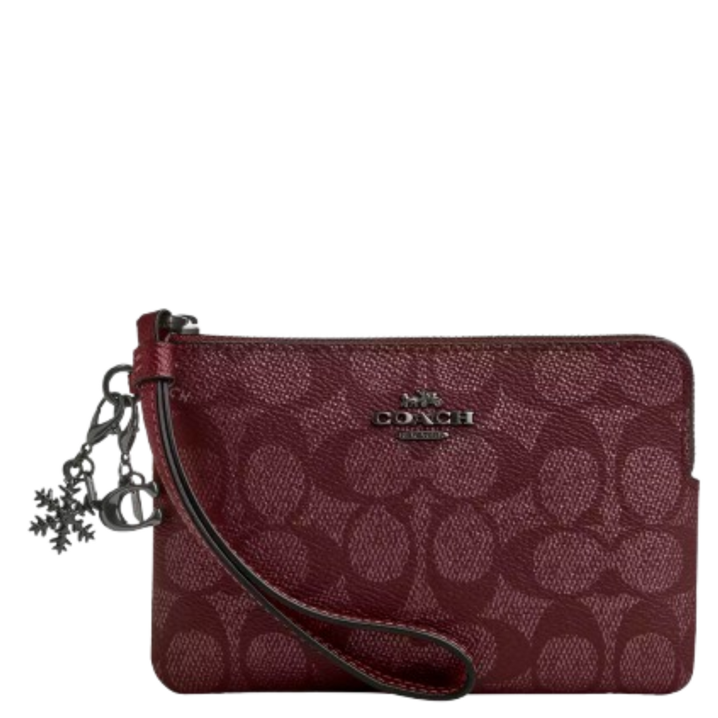 Monedero Coach Boxed Corner Zip Wristlet In Signature Canvas With Charms Wine Multi