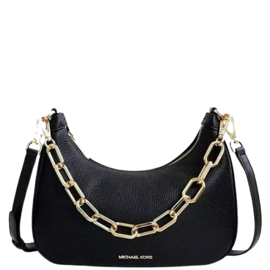 Bolsa Michael Kors Cora Large Pebbled Leather Chain Link Crossbody Bag Black