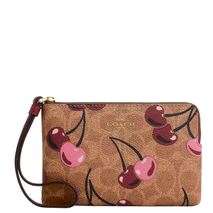 Monedero Coach Corner Zip Wristlet In Signature Canvas With Cherry Print