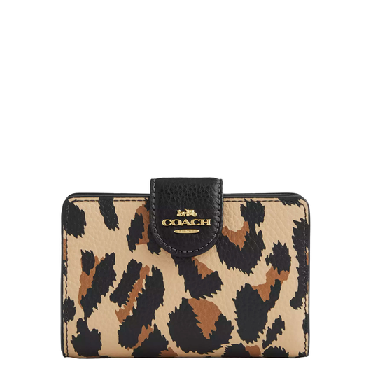 Cartera Coach Medium Corner Zip Wallet With Leopard Print