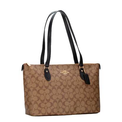 Bolsa Coach Gallery Tote In Signature Canvas Brown Black