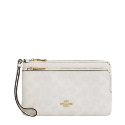 Cartera Coach Double Zip Wallet In Signature Canvas White Chalk