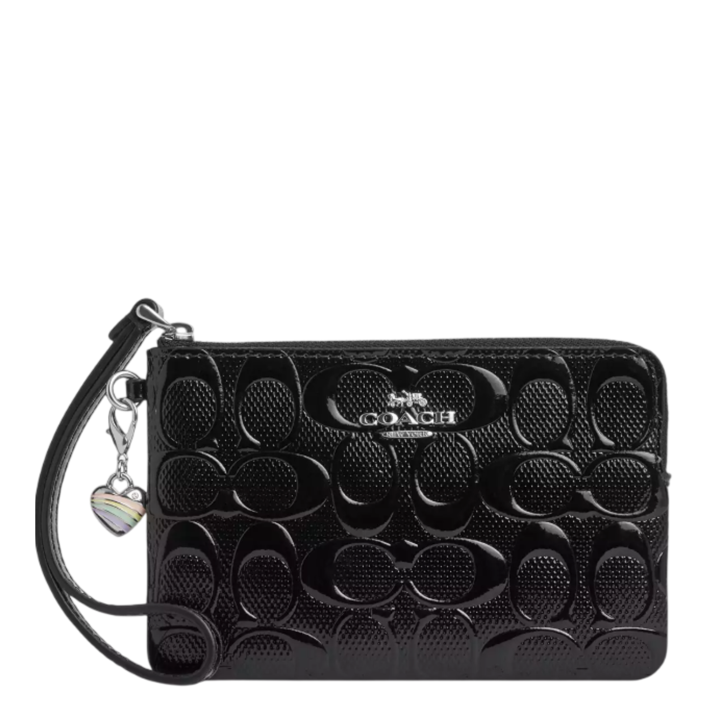 Monedero Corner Zip Wristlet In Signature Leather With Heart Charm Black