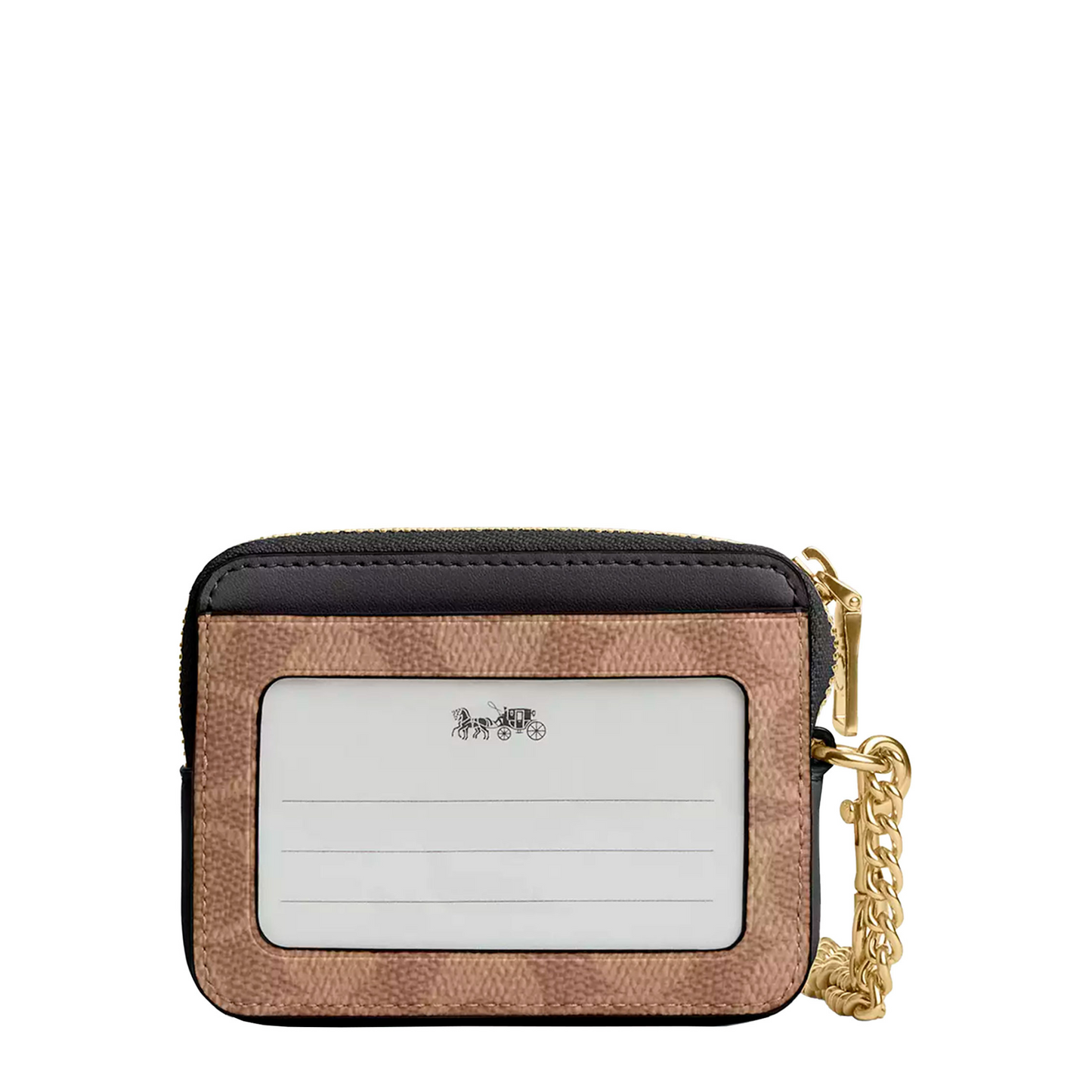 Monedero Coach Zip Card Case In Signature Canvas Tan Black