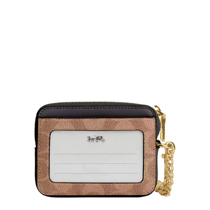 Monedero Coach Zip Card Case In Signature Canvas Tan Black