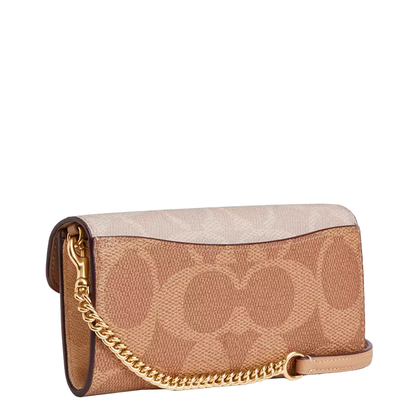 Bolsa Cartera Klare Wallet With Chain In Blocked Signature Canvas Tan