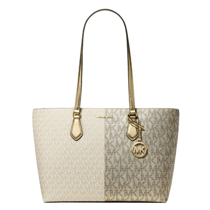 Bolsa Michael Kors Sheila Large Metallic Two-Tone Signature Logo Tote Bag Pale Gold