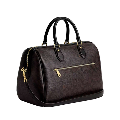 Bolsa Coach Rowan Large Satchel Bag Signature Canvas Walnut Black