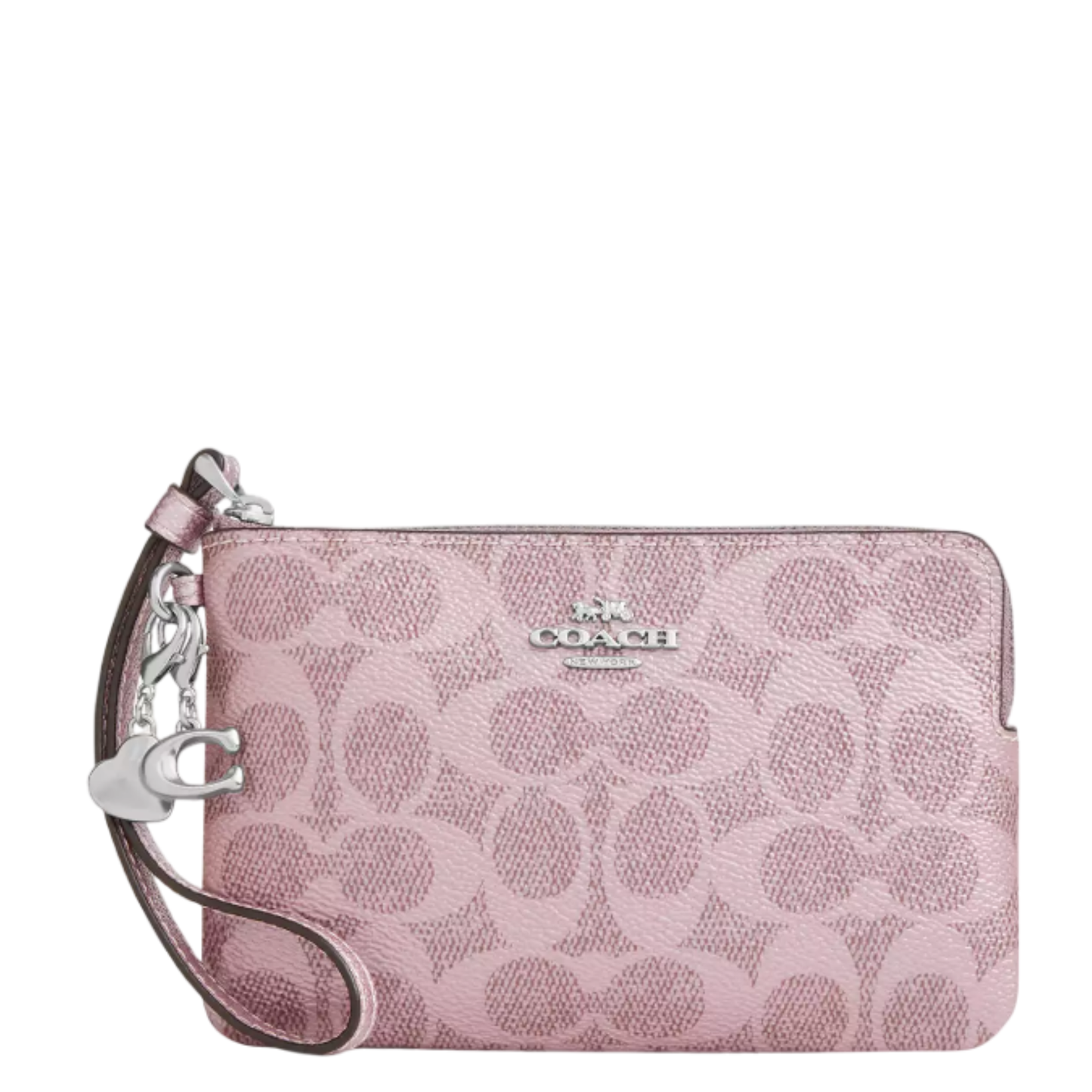 Monedero Coach Boxed Corner Zip Wristlet In Signature Canvas With Charms Pink Rose