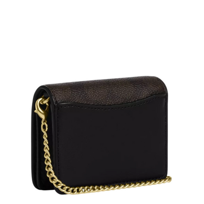 Cartera Coach Mini Wallet On A Chain In Signature Canvas Walnut Black