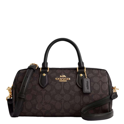 Rowan Long Satchel Bag In Signature Canvas Walnut Black