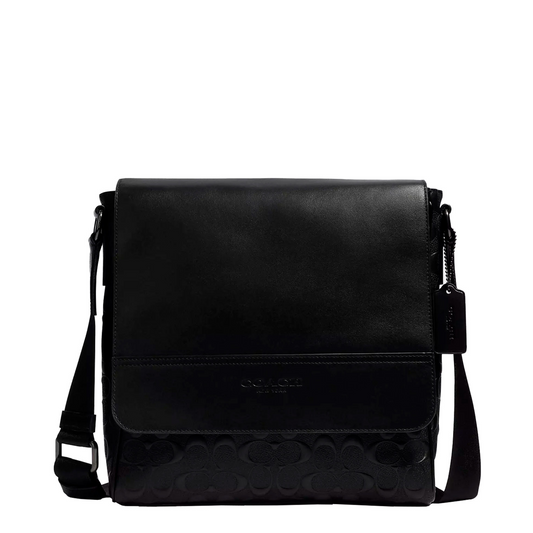 Bandolera Coach Houston Map Bag In Signature Leather Black