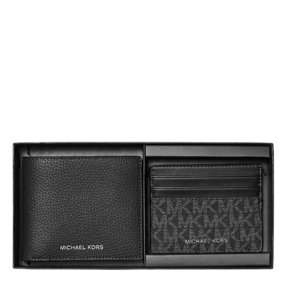 Cartera Michael Kors Pebbled Leather Billfold Wallet and Signature Logo Card Case Gift Set