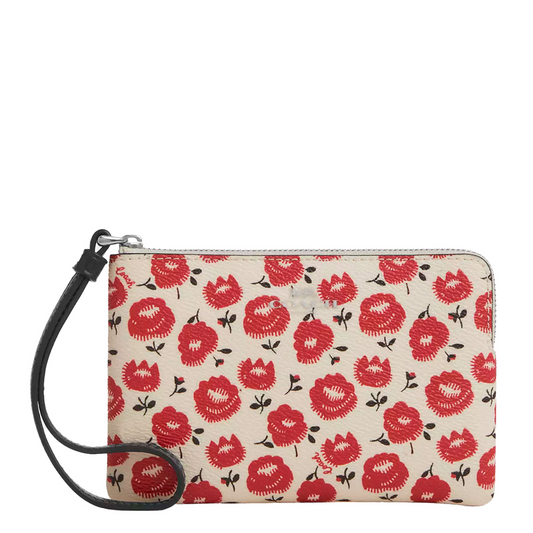 Monedero Coach Corner Zip Wristlet With Floral Print Chalk Black Multi
