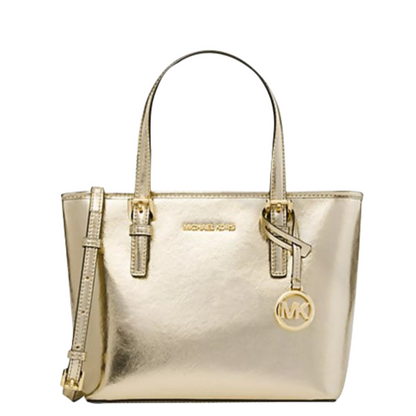 Bolsa Michael Kors Jet Set Travel Extra-Small Metallic Top-Zip Tote Bag Pale Gold