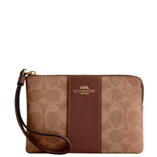 Mondero Coach Corner Zip Wristlet In Signature Canvas Tan Brown