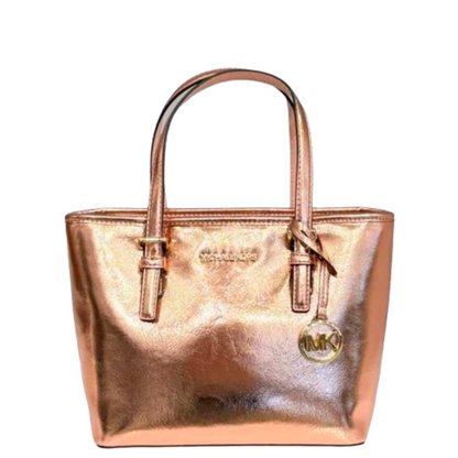 Bolsa Michael Kors Jet Set Travel Extra-Small Metallic Top-Zip Tote Bag Rose Gold