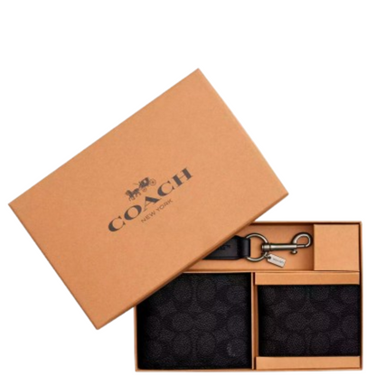 Cartera Coach Boxed 3 in 1 Wallet Gift Set In Signature Canvas Charcoal Black