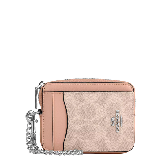 Monedero Coach Zip Card Case In Signature Canvas Sand Taupe