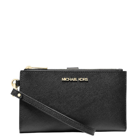 Cartera Michael Kors Jet Set Large Leather Smartphone Wristlet Wallet Black