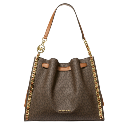 Bolsa Michael Kors Mina Large Signature Logo Chain Shoulder Bag Brown