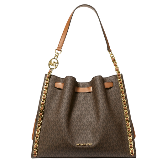 Bolsa Michael Kors Mina Large Signature Logo Chain Shoulder Bag Brown