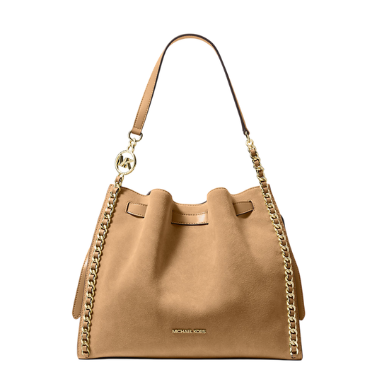 Bolsa Michael Kors Mina Large Suede Chain Shoulder Bag Camel