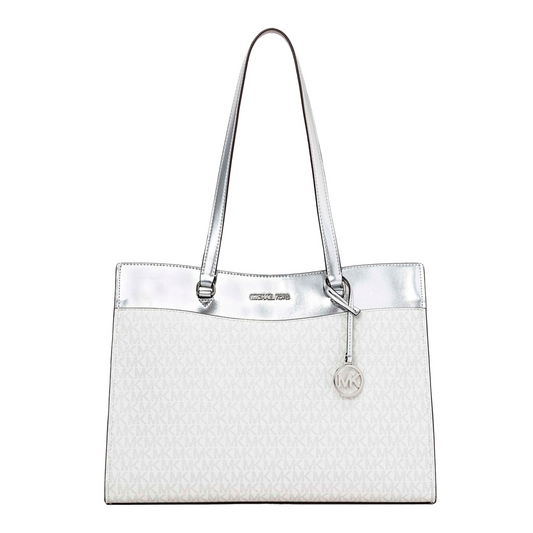 Bolsa Michael Kors Jet Set Large Signature Logo Tote Bag Silver
