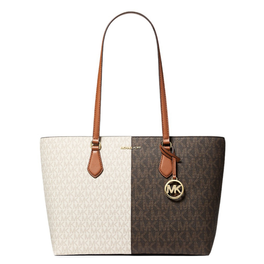 Bolsa Michael Kors Sheila Large Two-Tone Signature Logo Tote Bag Brown Multi