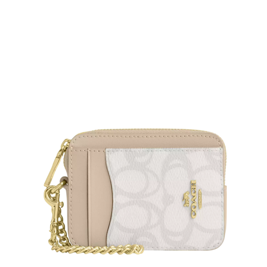 Monedero Coach Zip Card Case In Sketch Signature Canvas Ivory
