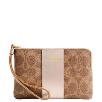 Monedero Corner Zip Wristlet Signature Canvas Light Champagne