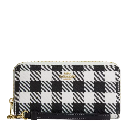 Cartera Coach Long Zip Around Wallet With Gingham Print Black Multi