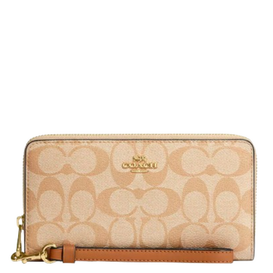 Cartera Coach Long Zip Around Wallet In Signature Canvas Light Khaki