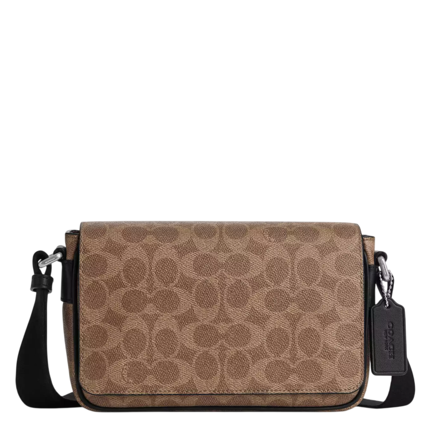 Bandolera Jack Small Flap Crossbody Bag In Signature Canvas Tan Black
