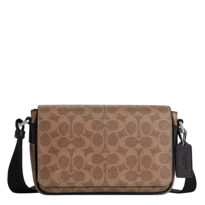 Bandolera Jack Small Flap Crossbody Bag In Signature Canvas Tan Black