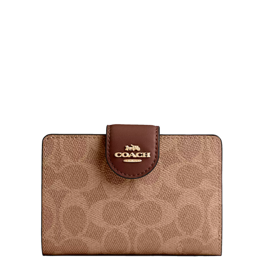 Cartera Coach Medium Corner Zip Wallet In Signature Canvas Tan Brown