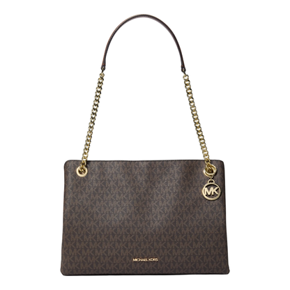 Bolsa Michael Kors Christina Medium Signature Logo Messenger Bag Brown