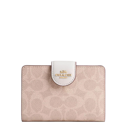 Cartera Coach Medium Corner Zip Wallet In Signature Canvas Sand Chalk