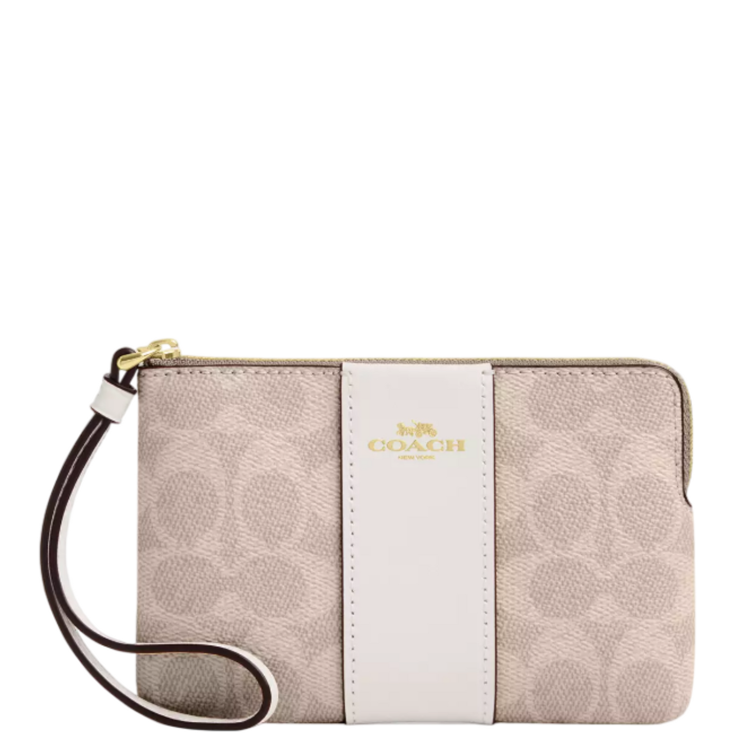 Monedero Coach Corner Zip Wristlet Signature Canvas Sand Chalk