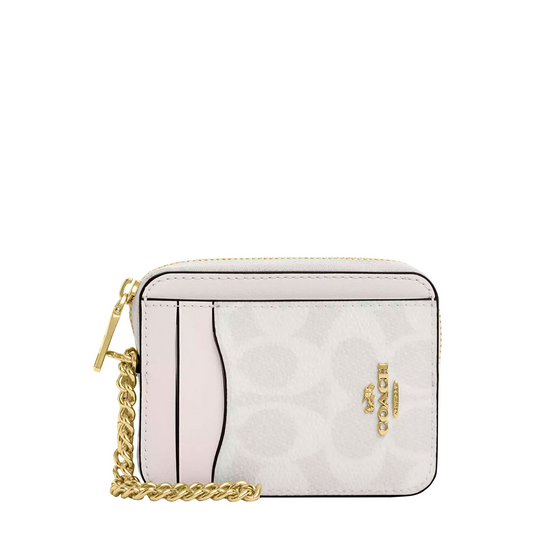 Monedero Coach Zip Card Case In Signature Canvas White Chalk