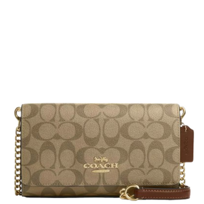 Cartera Coach Flap Crossbody In Signature Canvas Khaki Saddle