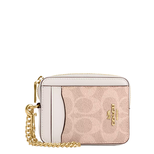 Monedero Coach Zip Card Case Signature Canvas Sand Chalk