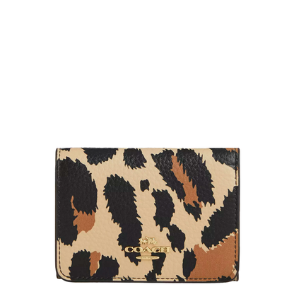 Cartera Coach Card Holder Wallet With Leopard Print And Signature Canvas