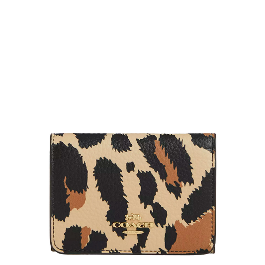 Cartera Coach Card Holder Wallet With Leopard Print And Signature Canvas