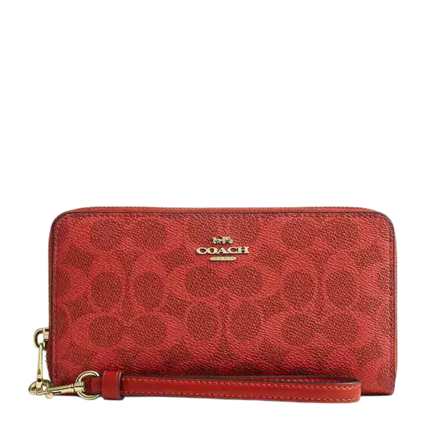 Cartera Coach Long Zip Around Wallet In Signature Canvas Crimson
