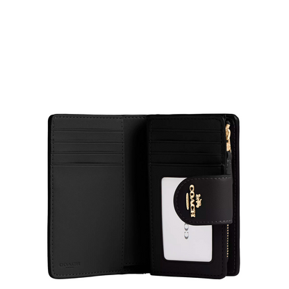 Cartera Coach Medium Corner Zip Wallet In Signature Canvas Tan Black