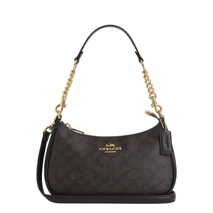 Bolsa Coach Teri Shoulder Bag In Signature Canvas Walnut Black