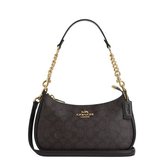 Bolsa Coach Teri Shoulder Bag In Signature Canvas Walnut Black
