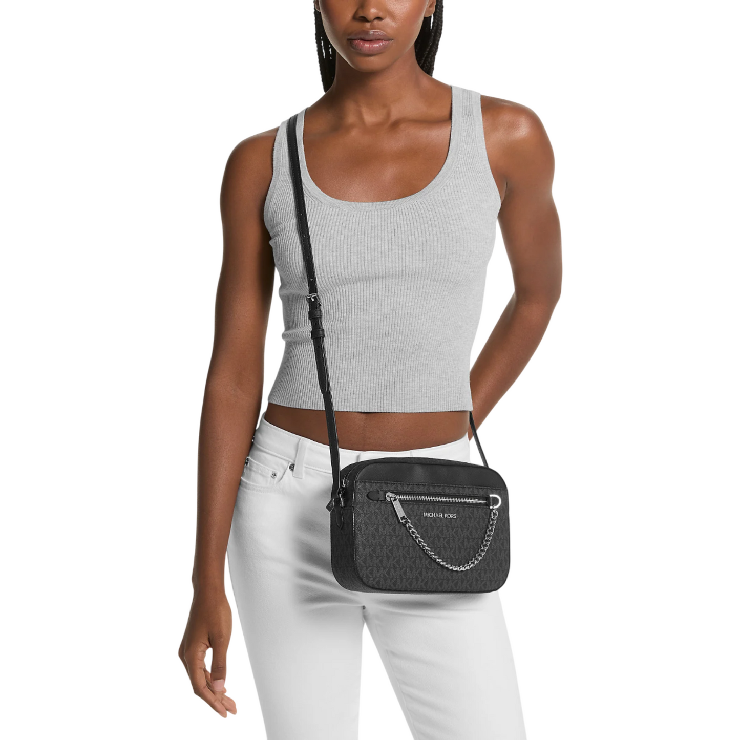 Bolsa Michael Kors Jet Set Large Logo Crossbody Bag Black