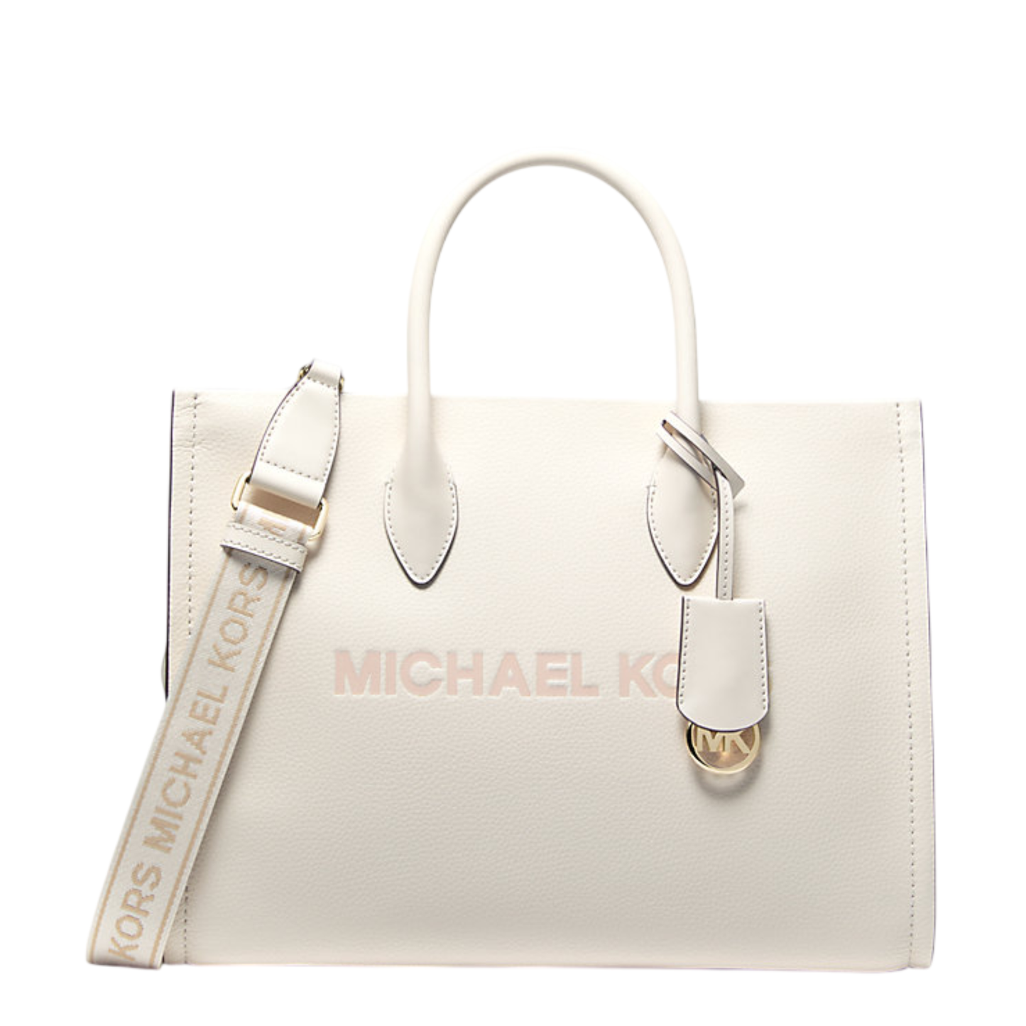 Bolsa Michael Kors Mirella Medium Pebbled Leather Tote Bag Light Cream